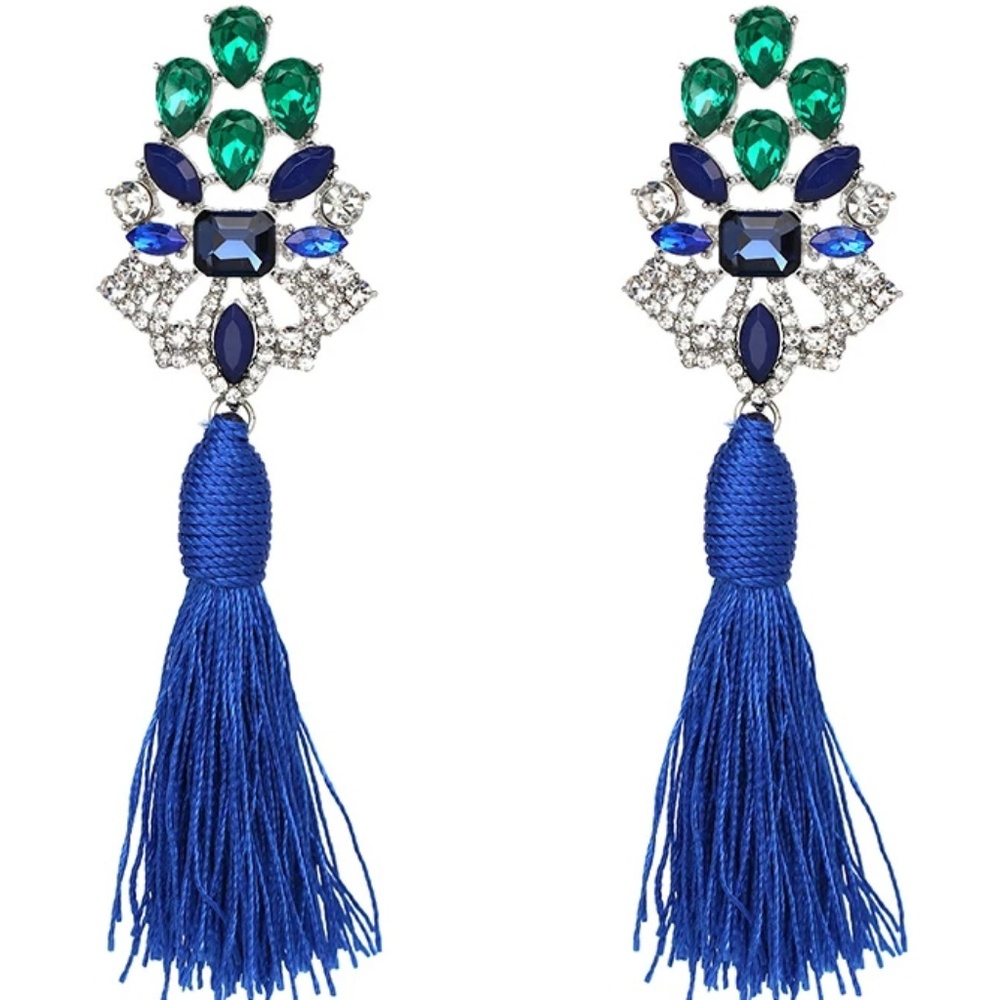Crystal Tassles Long Statement Earrings